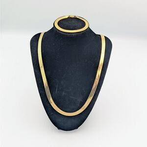 Gold-Tone Herringbone Necklace & Bracelet Set | 30” Necklace + 7” Bracelet